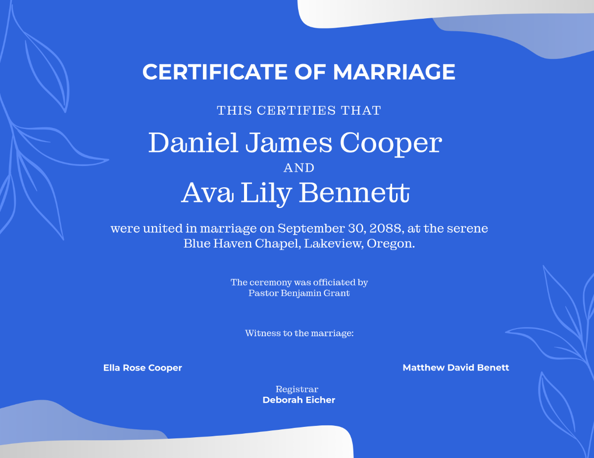 Free Blue Marriage Certificate Template - Edit Online & Download