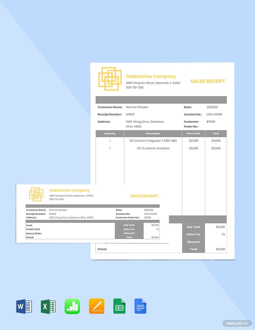 IT Sales Receipt Template in Google Docs, Google Sheets, Pages, Apple Numbers, Word - Download | Template.net