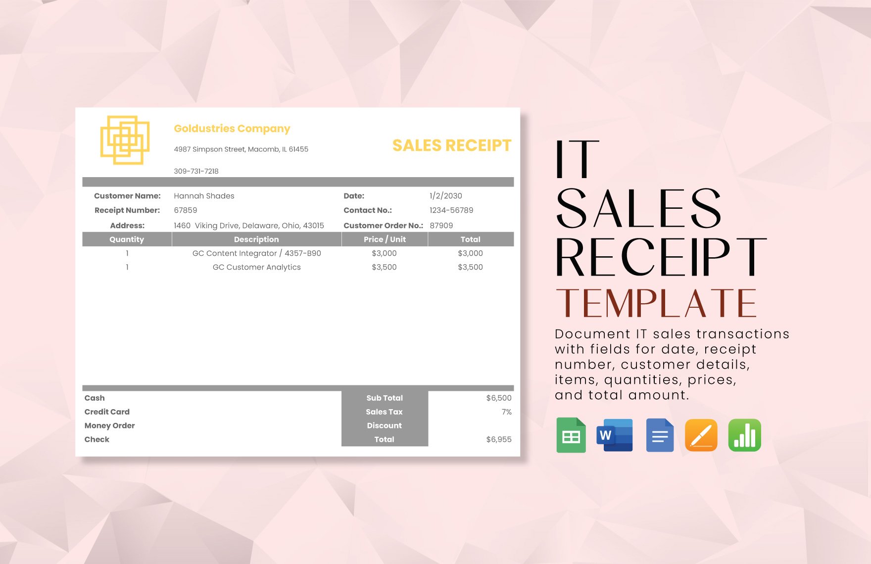 Free IT Sales Receipt Template in Word, Google Docs, Google Sheets, Apple Pages, Apple Numbers