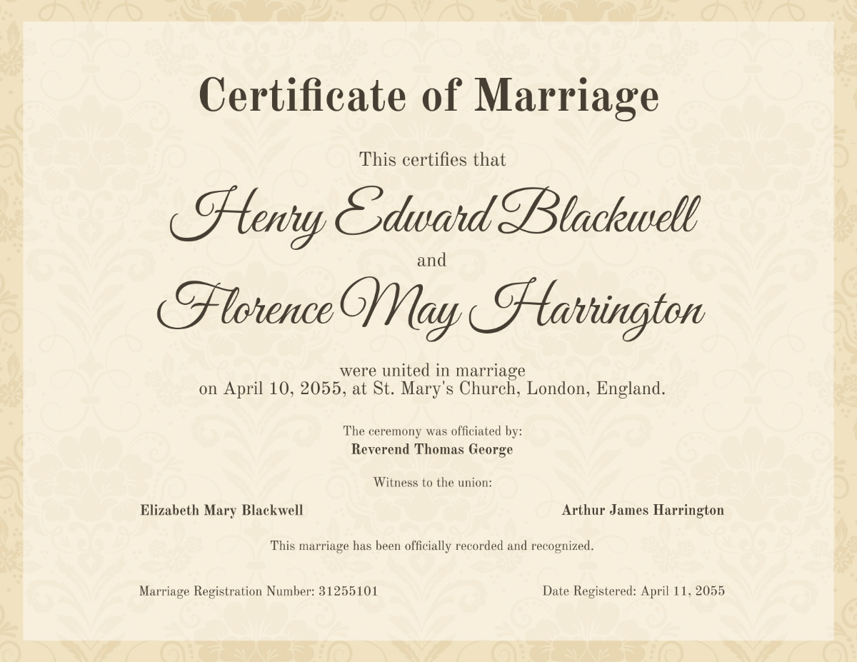 Free Vintage Marriage Certificate Template - Edit Online & Download