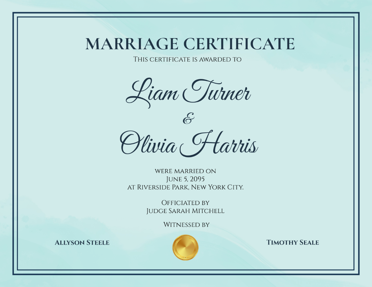 Free Mint-Colored Marriage Certificate Template - Edit Online & Download