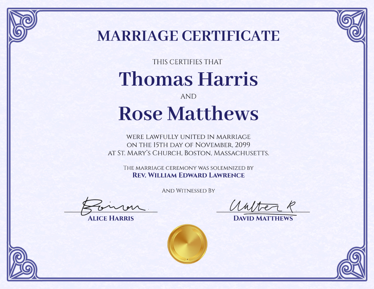 Free Traditional Marriage Certificate Template - Edit Online & Download