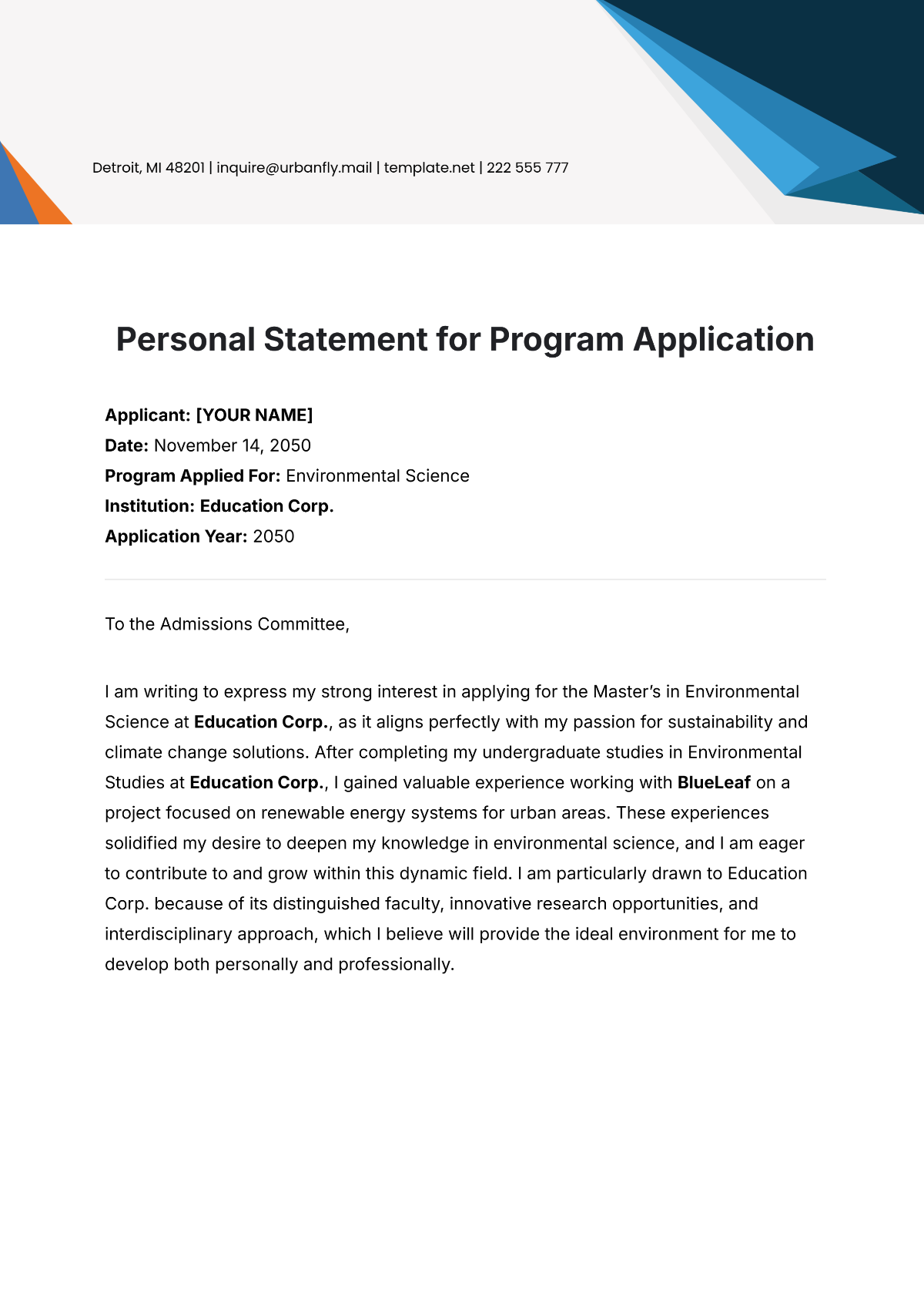 Personal Statement for Program Application Template - Edit Online & Download