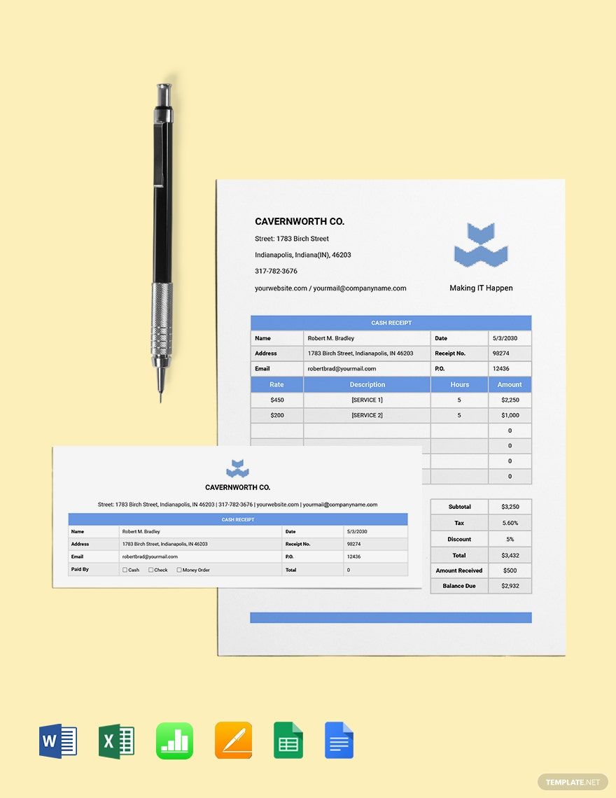 IT Cash Receipt Template