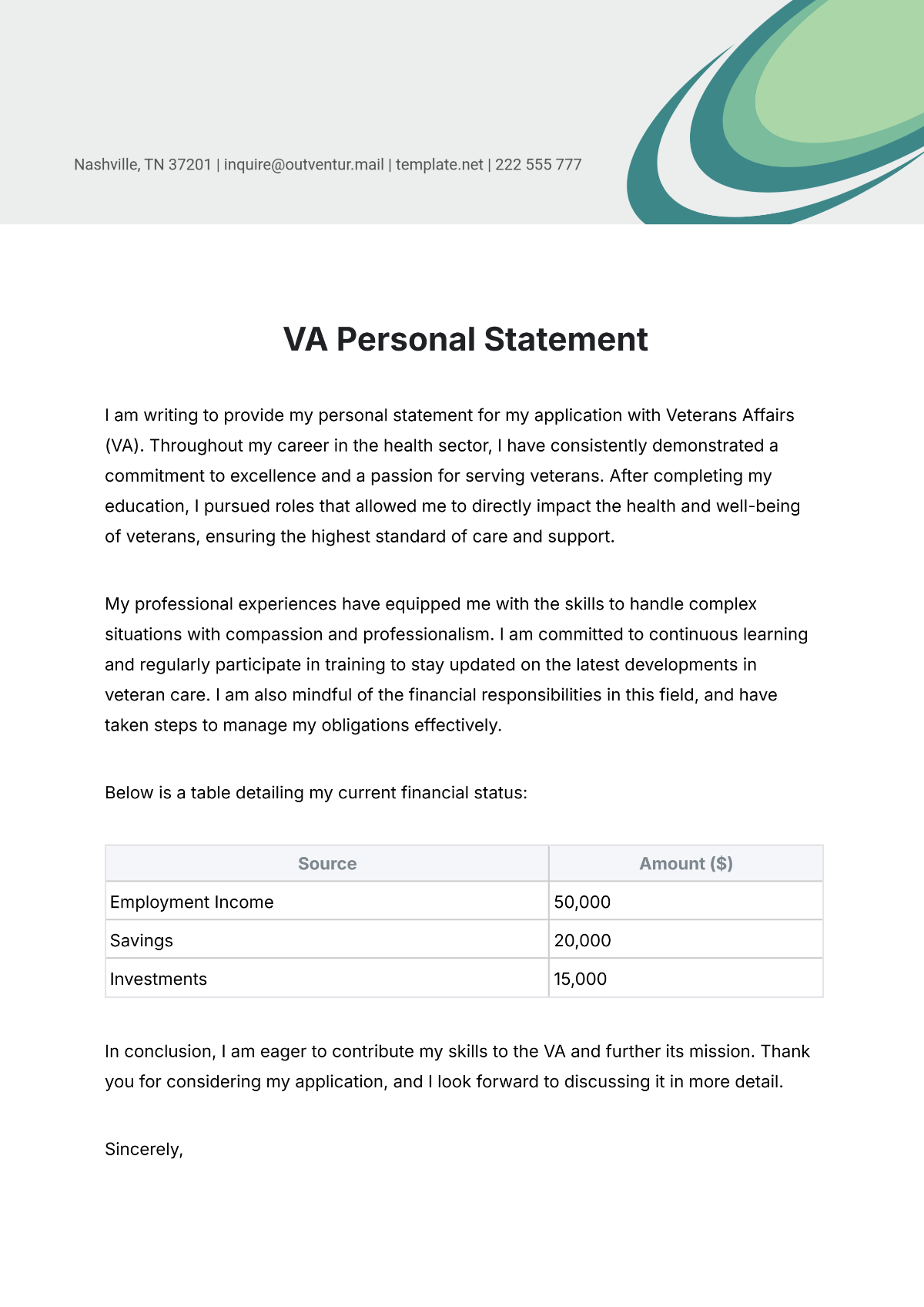 VA Personal Statement Template - Edit Online & Download