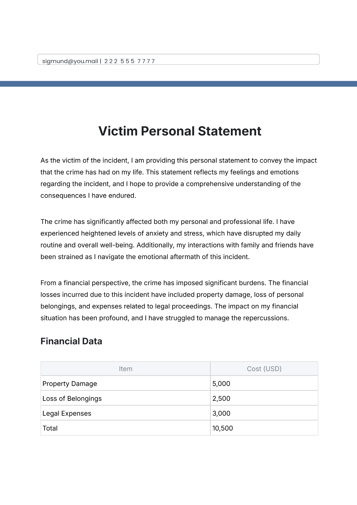 Victim Personal Statement Template - Edit Online & Download