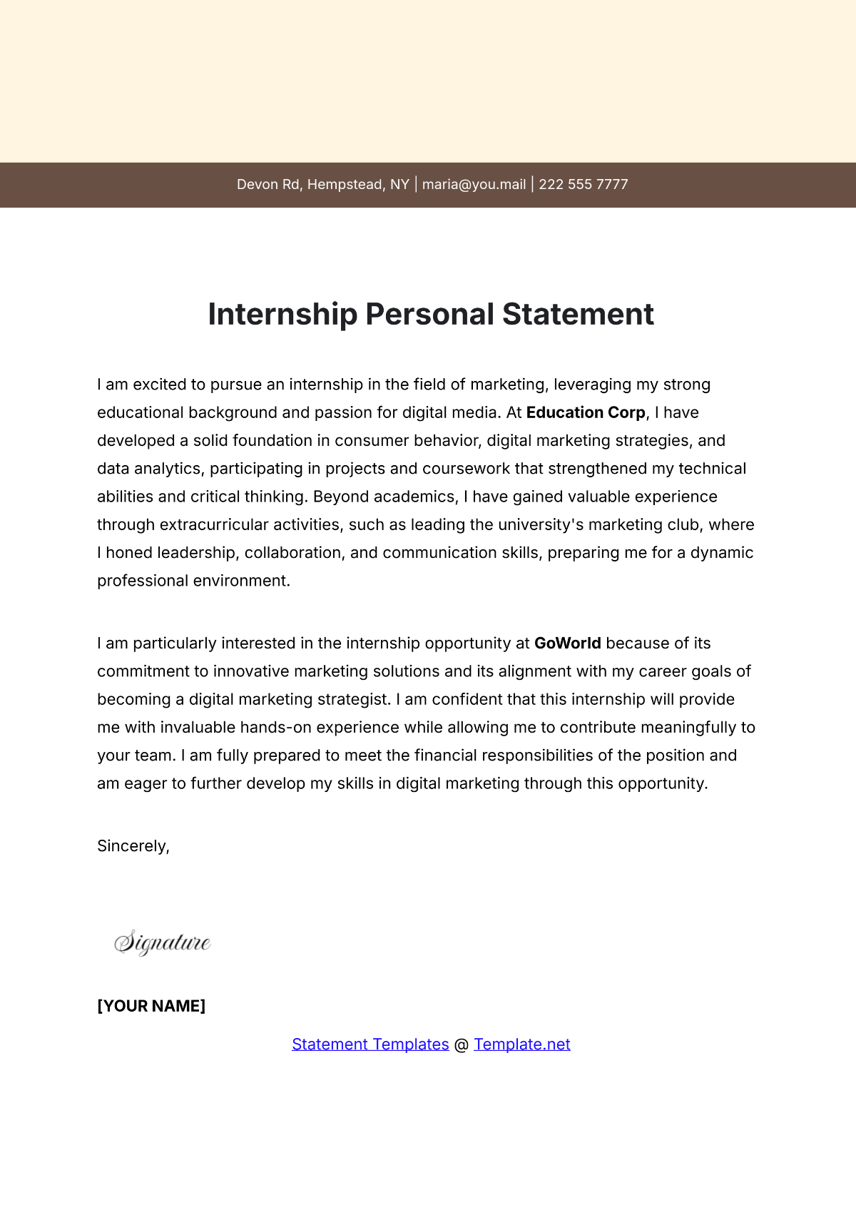 Internship Personal Statement Template - Edit Online & Download