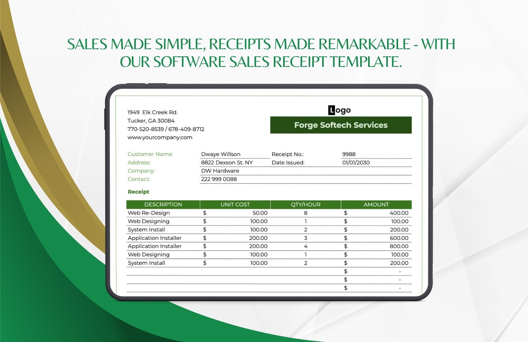 Software Sales Receipt Template