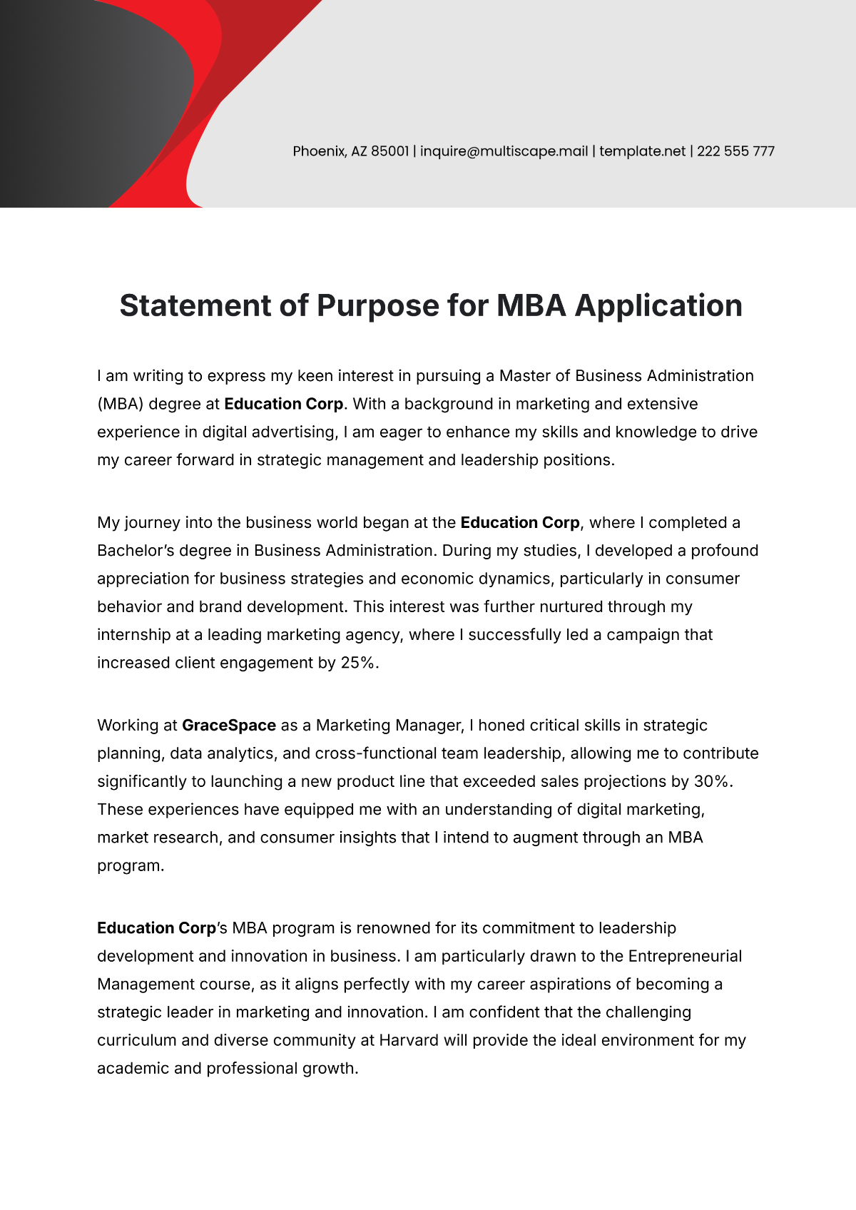 SOP for MBA Application Template - Edit Online & Download