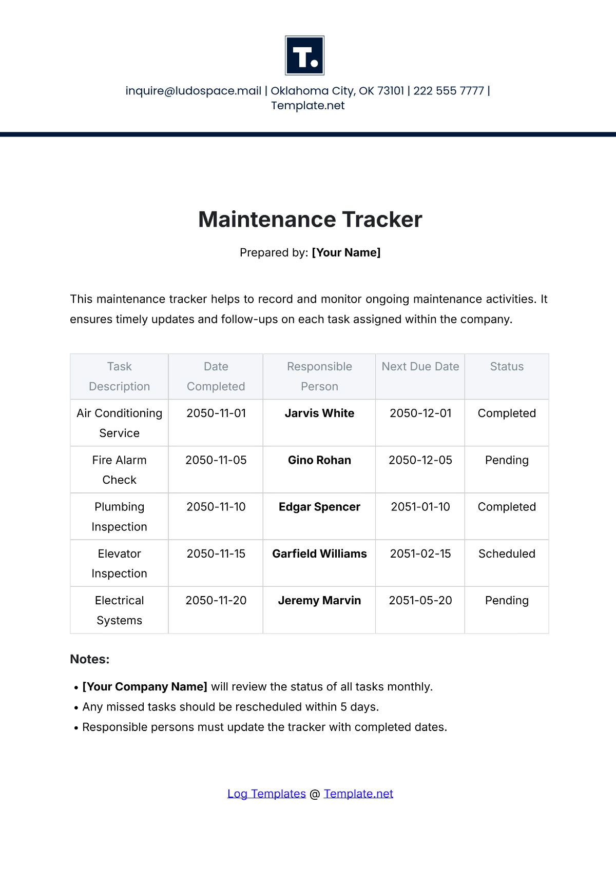 Maintenance Tracker Template - Edit Online & Download