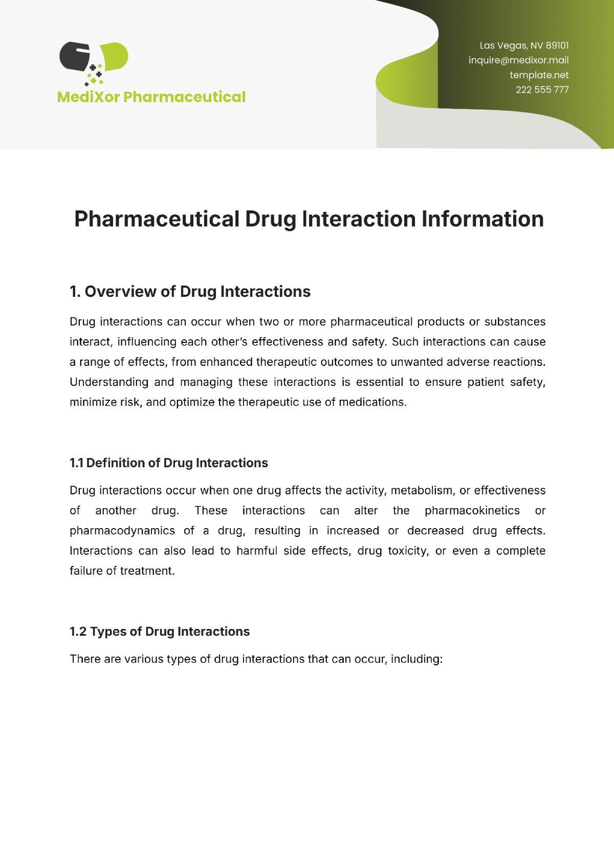 Pharmaceutical Drug Interaction Information Template - Edit Online & Download