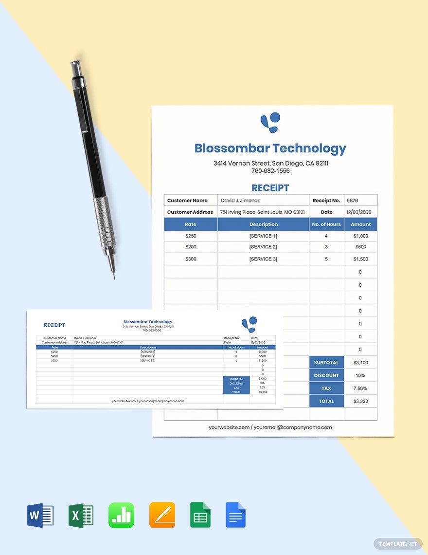 IT Consulting Receipt Template in Word, Google Docs, Excel, Google Sheets, Apple Pages, Apple Numbers