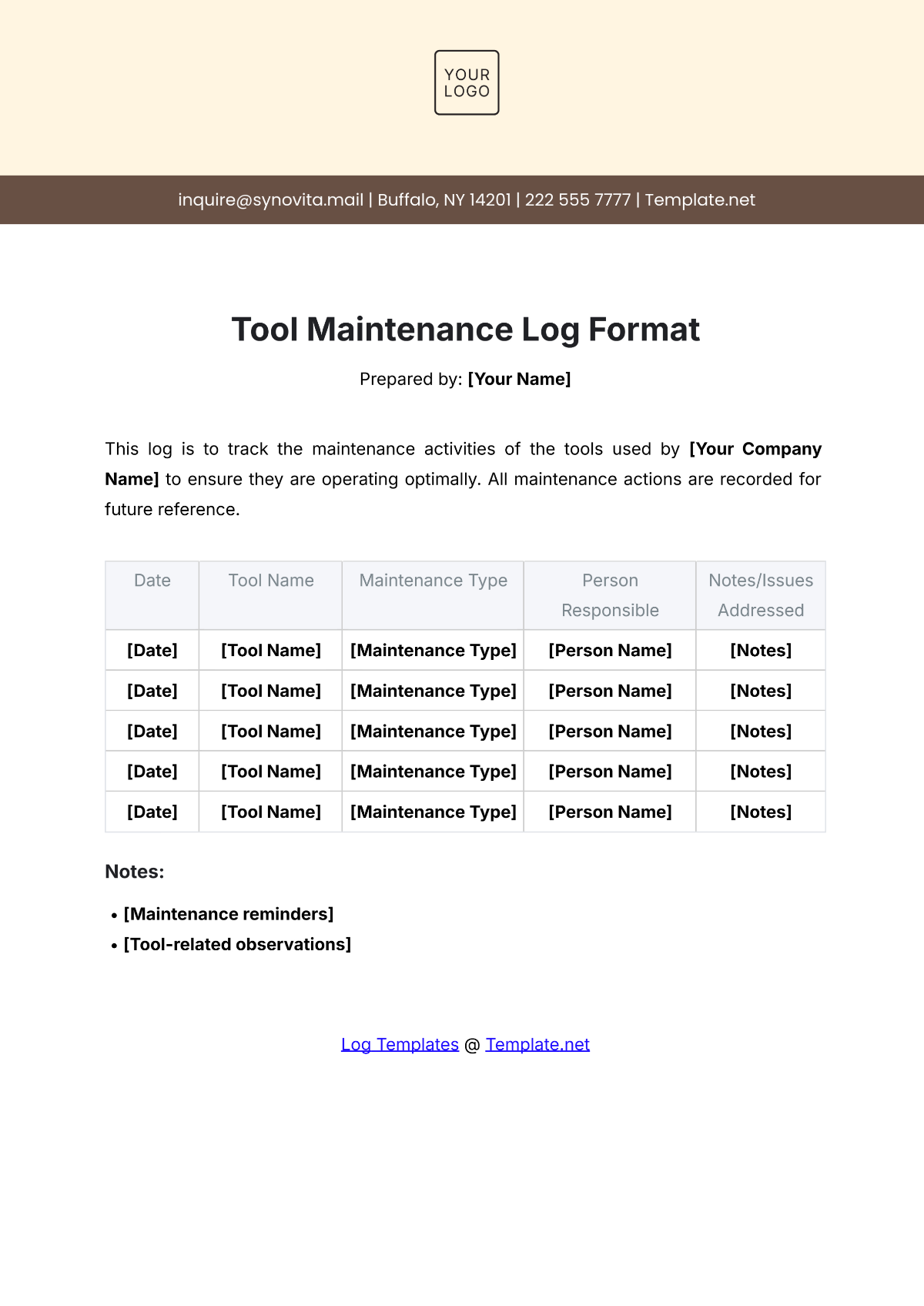 Tool Maintenance Log Format Template - Edit Online & Download