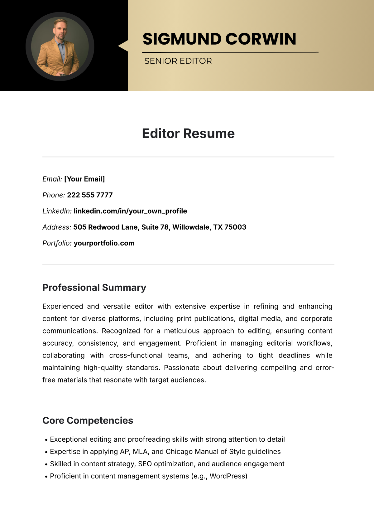 Editor Resume Template - Edit Online & Download