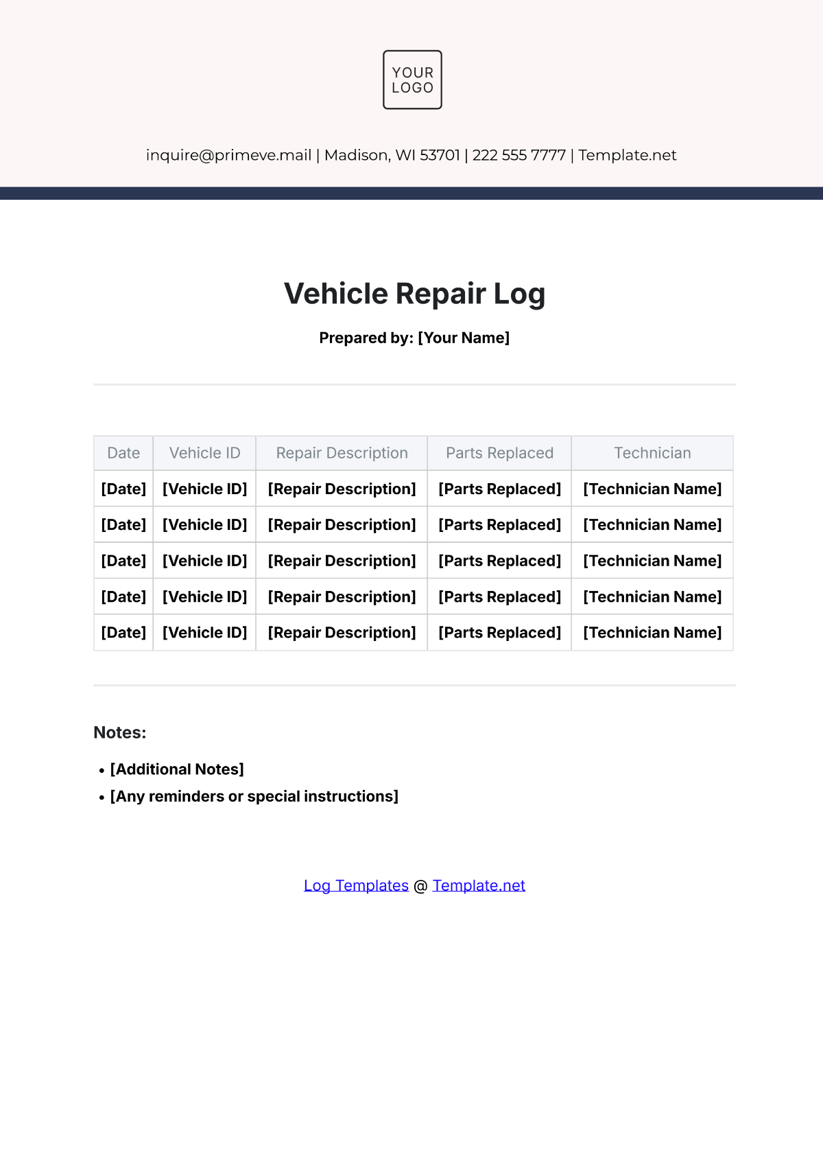 Vehicle Repair Log Outline Template - Edit Online & Download