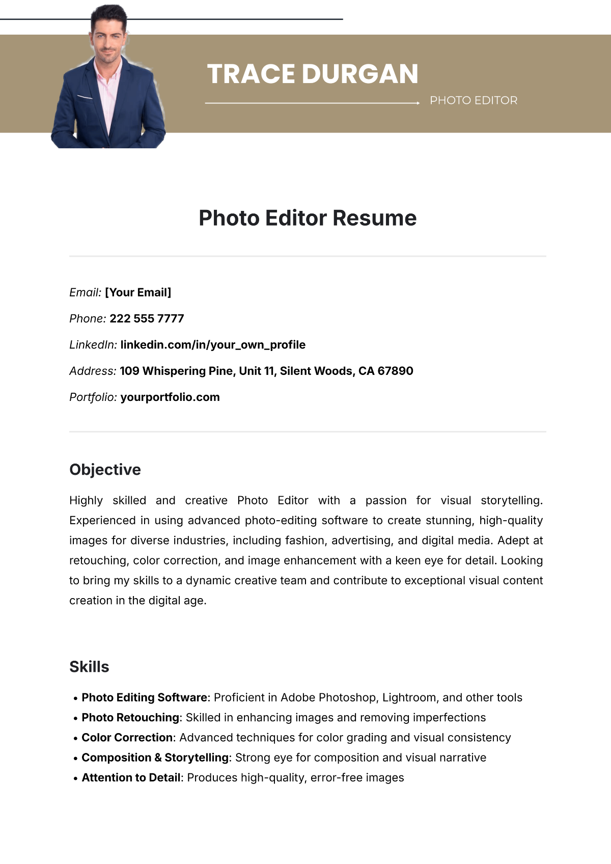 Photo Editor Resume Template - Edit Online & Download