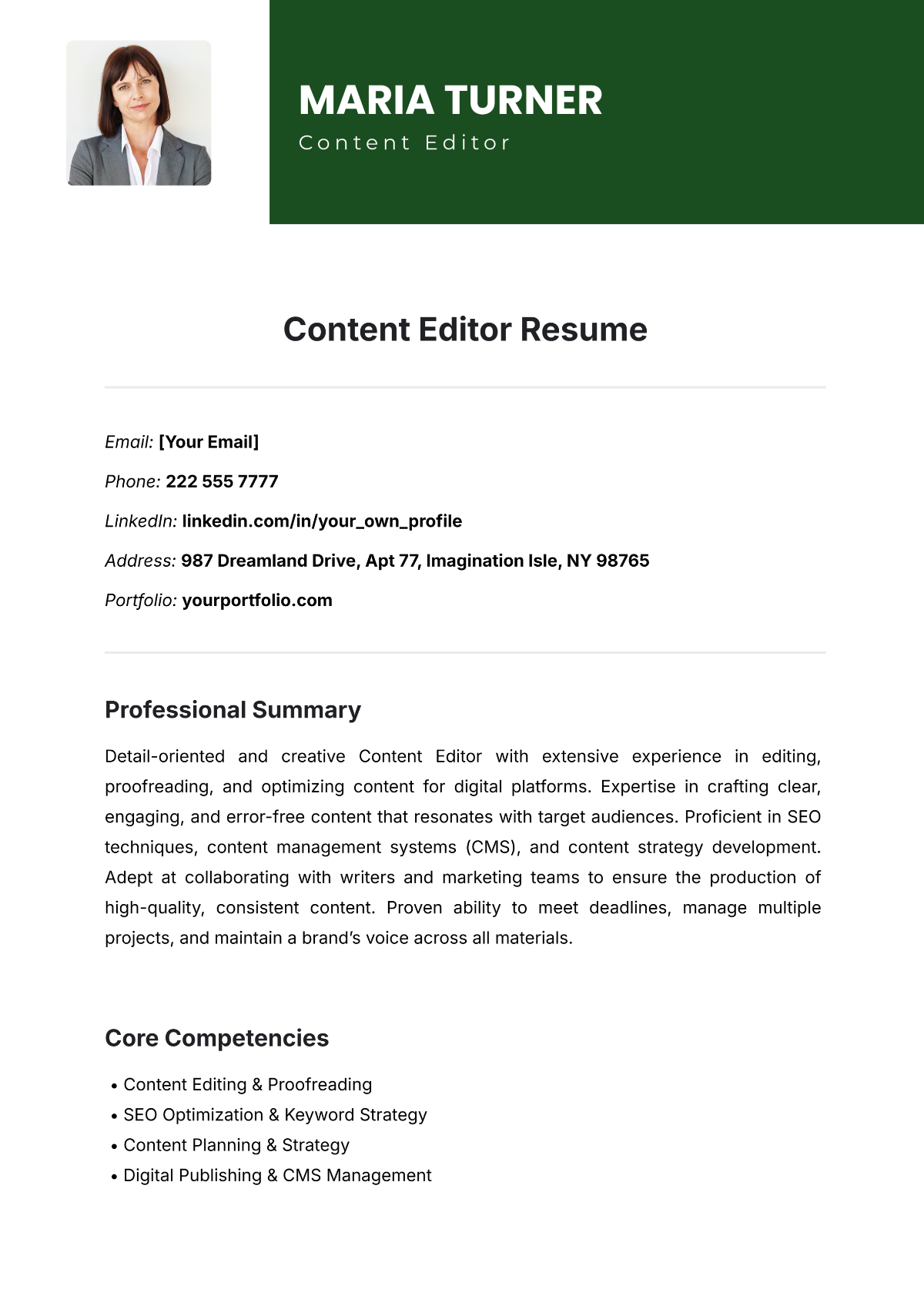 Content Editor Resume Template - Edit Online & Download