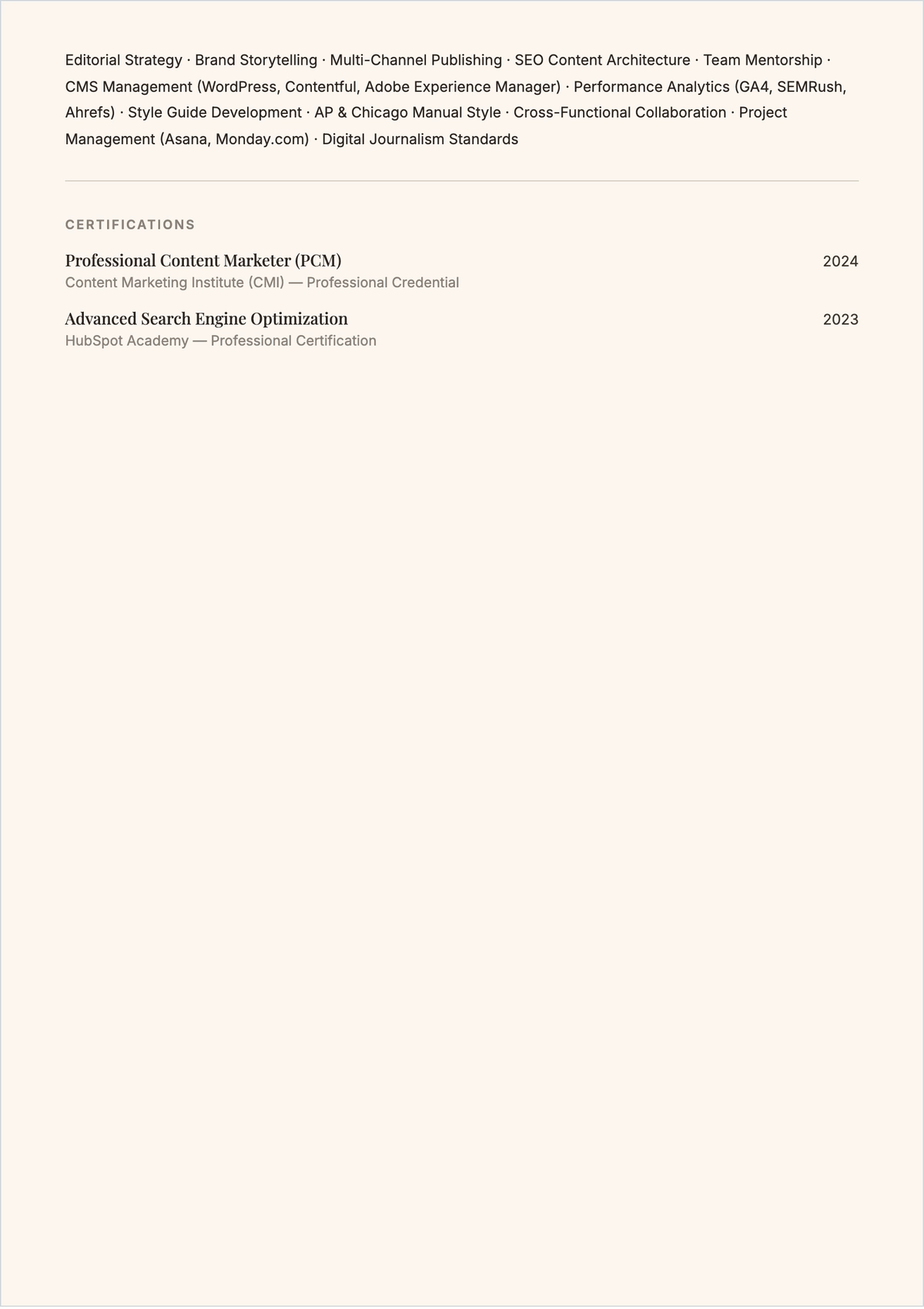 Free Content Editor ATS Resume Template, AI Resume Builder