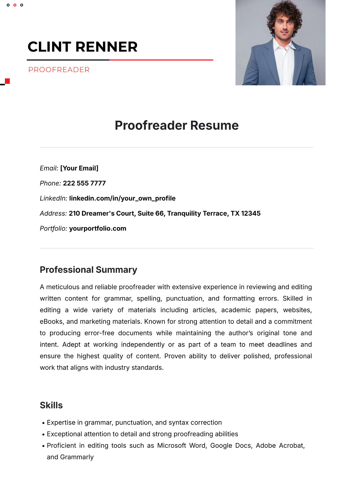 Free Proofreader Resume Template to Edit Online