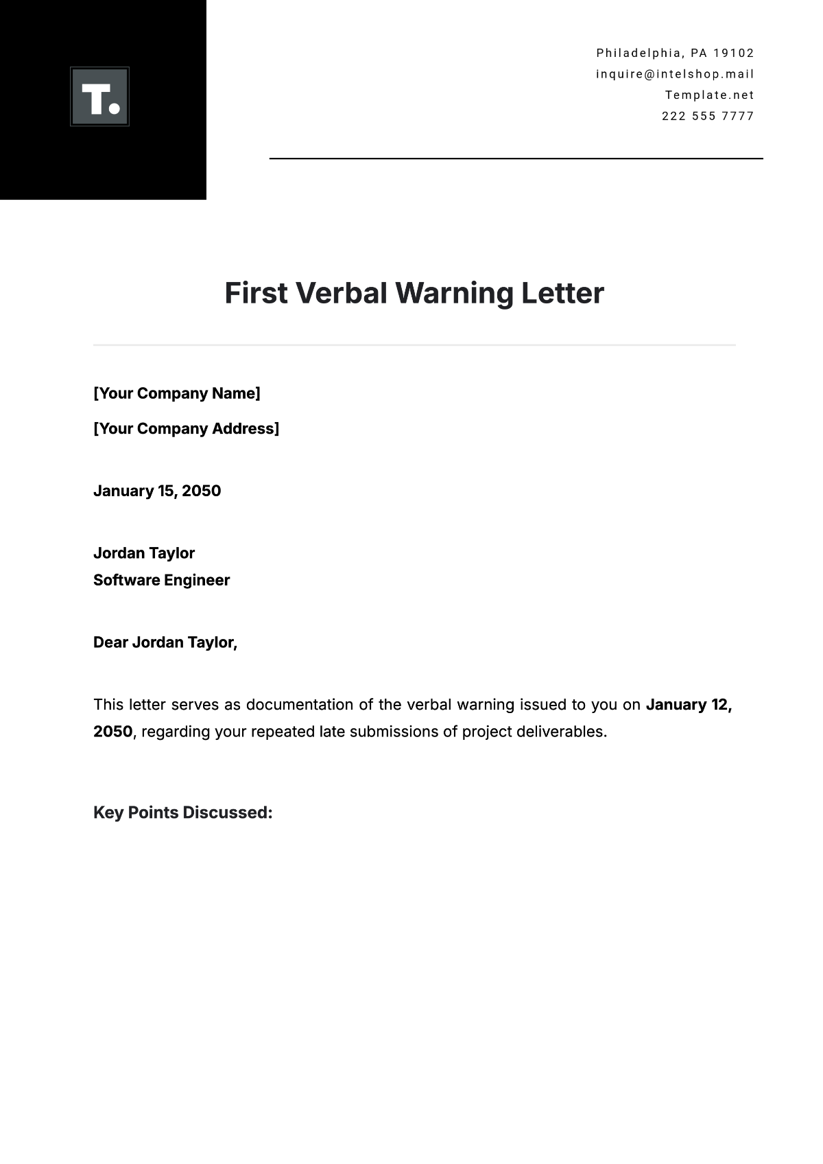 First Verbal Warning Letter Template