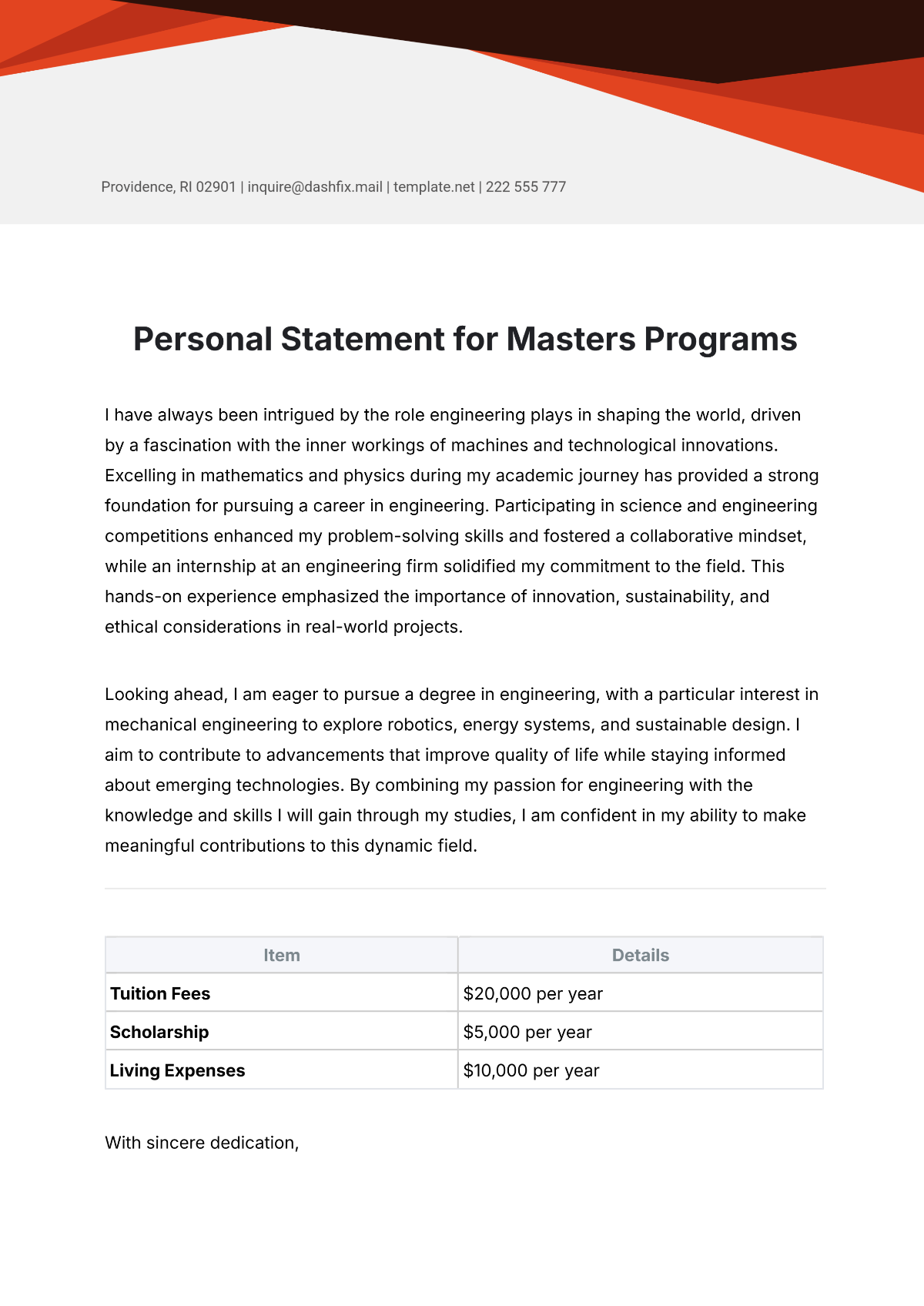 Personal Statement for Masters Programs Template - Edit Online & Download