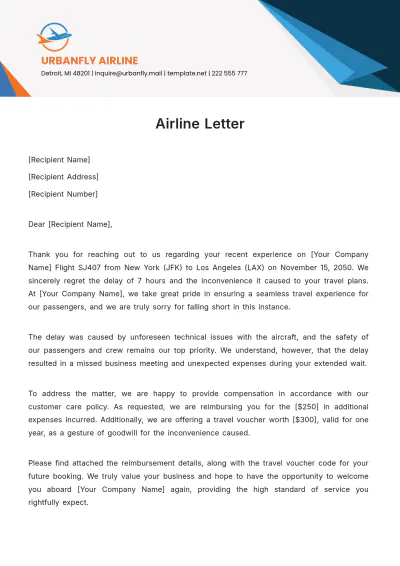 Free Airline Letter Template to Edit Online
