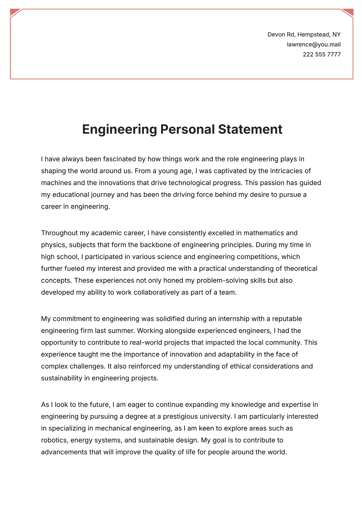 Engineering Personal Statement Example - Edit Online & Download