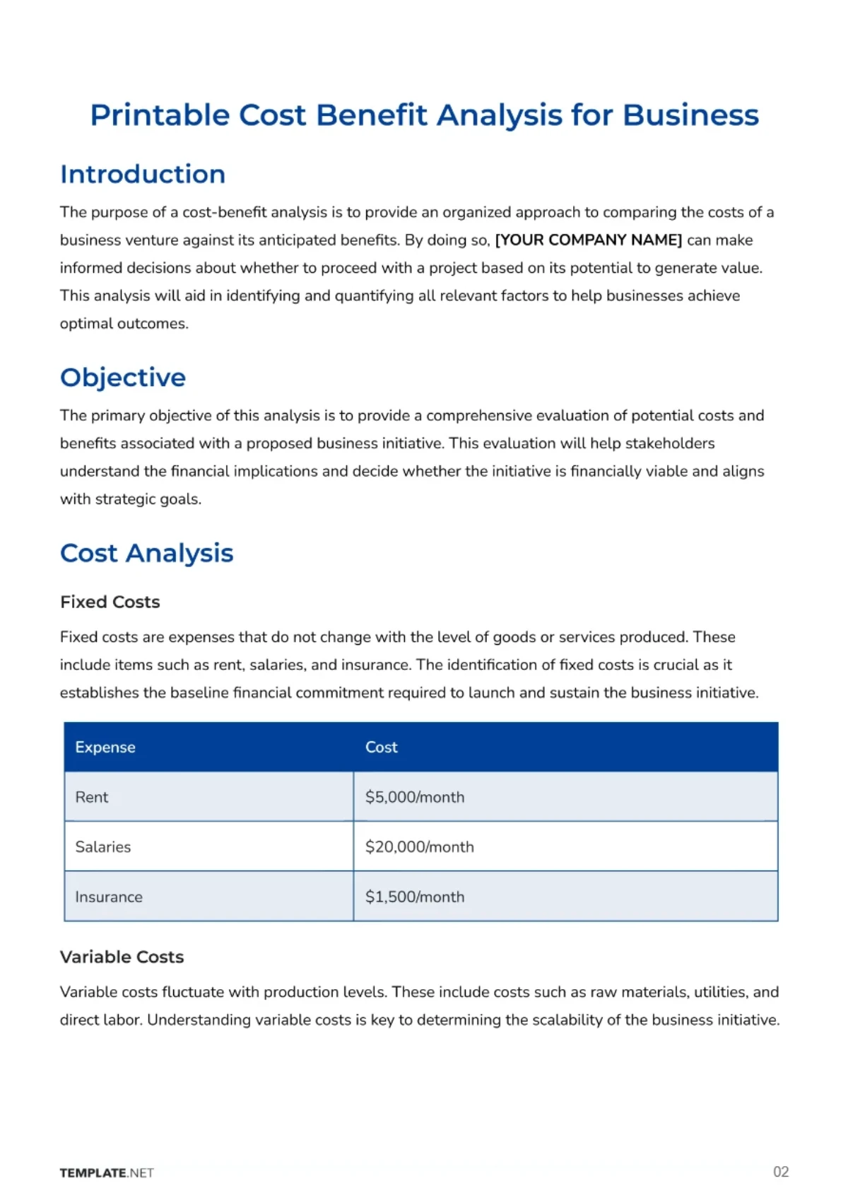 Free Printable Cost Benefit Analysis for Business Template to Edit Online