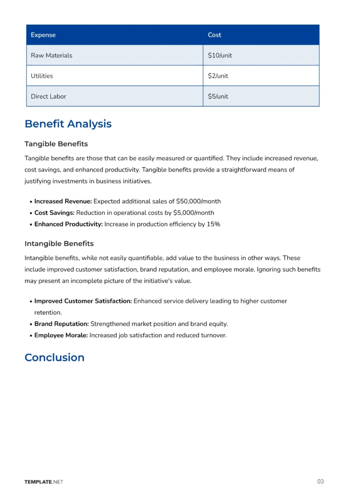 Free Printable Cost Benefit Analysis for Business Template to Edit Online