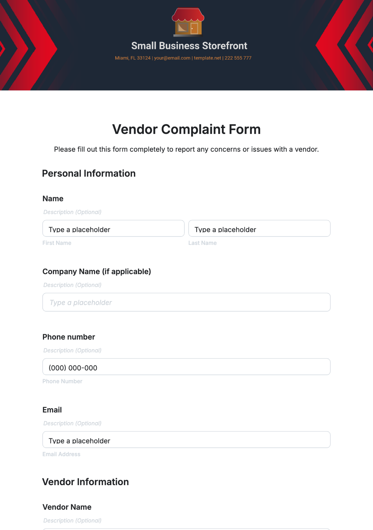 Vendor Complaint Form Template