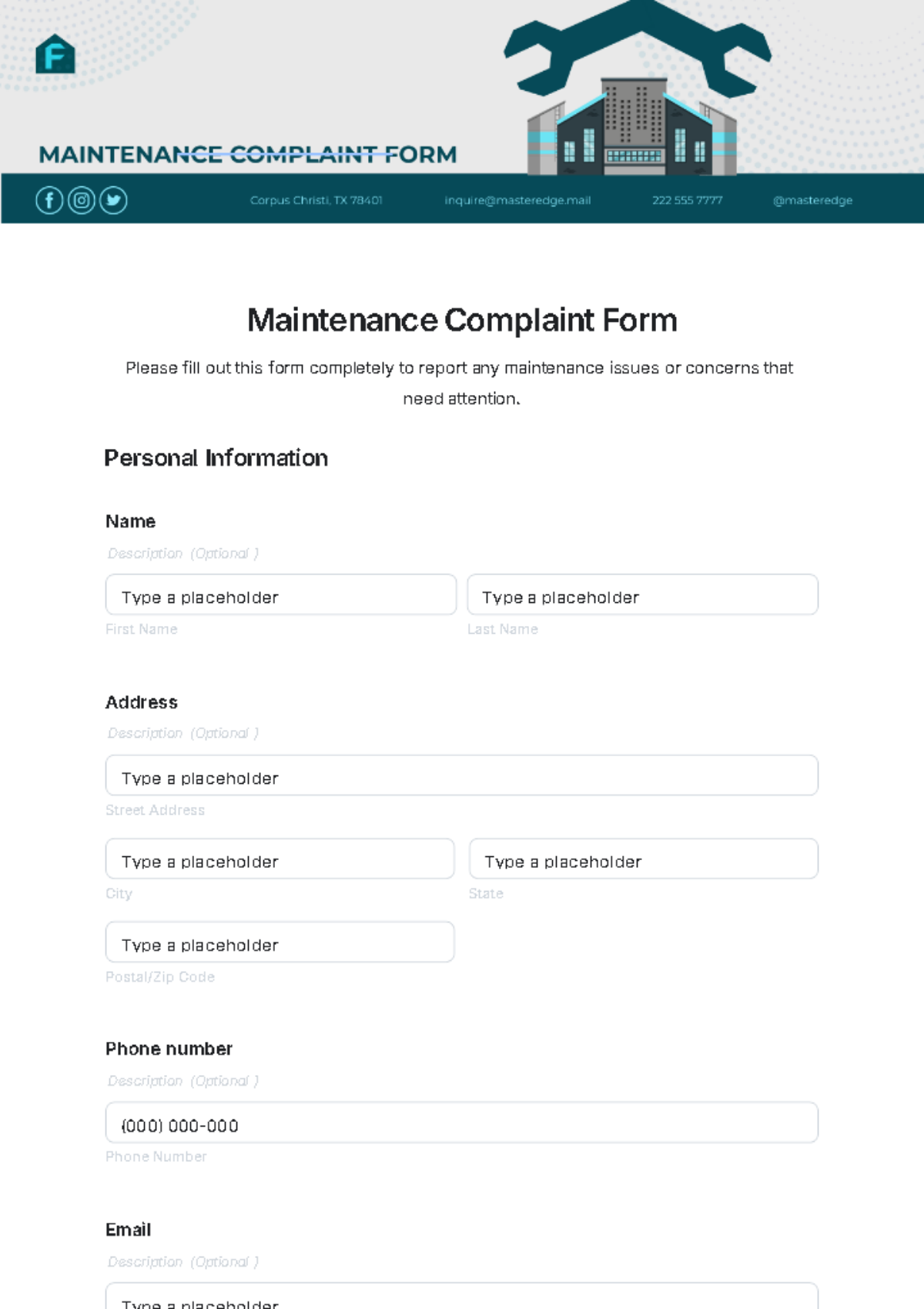 Maintenance Complaint Form Template