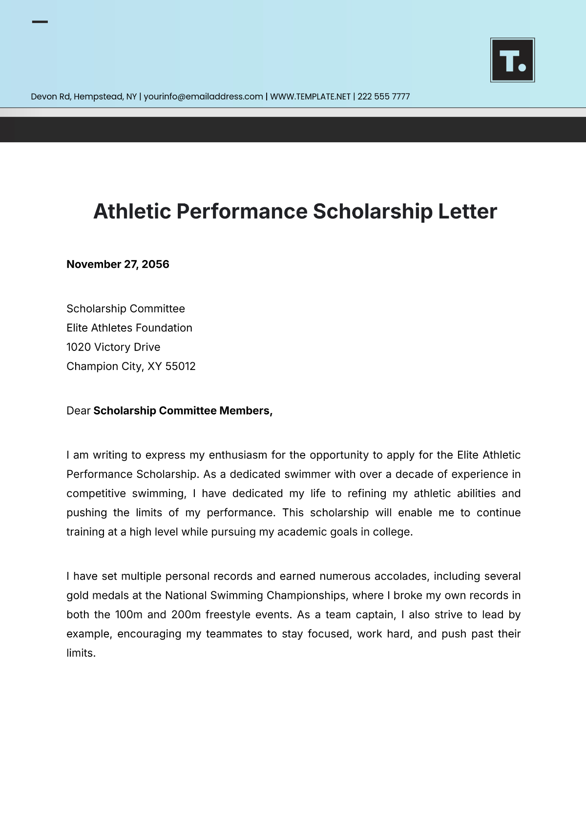 Athletic Performance Scholarship Letter Template