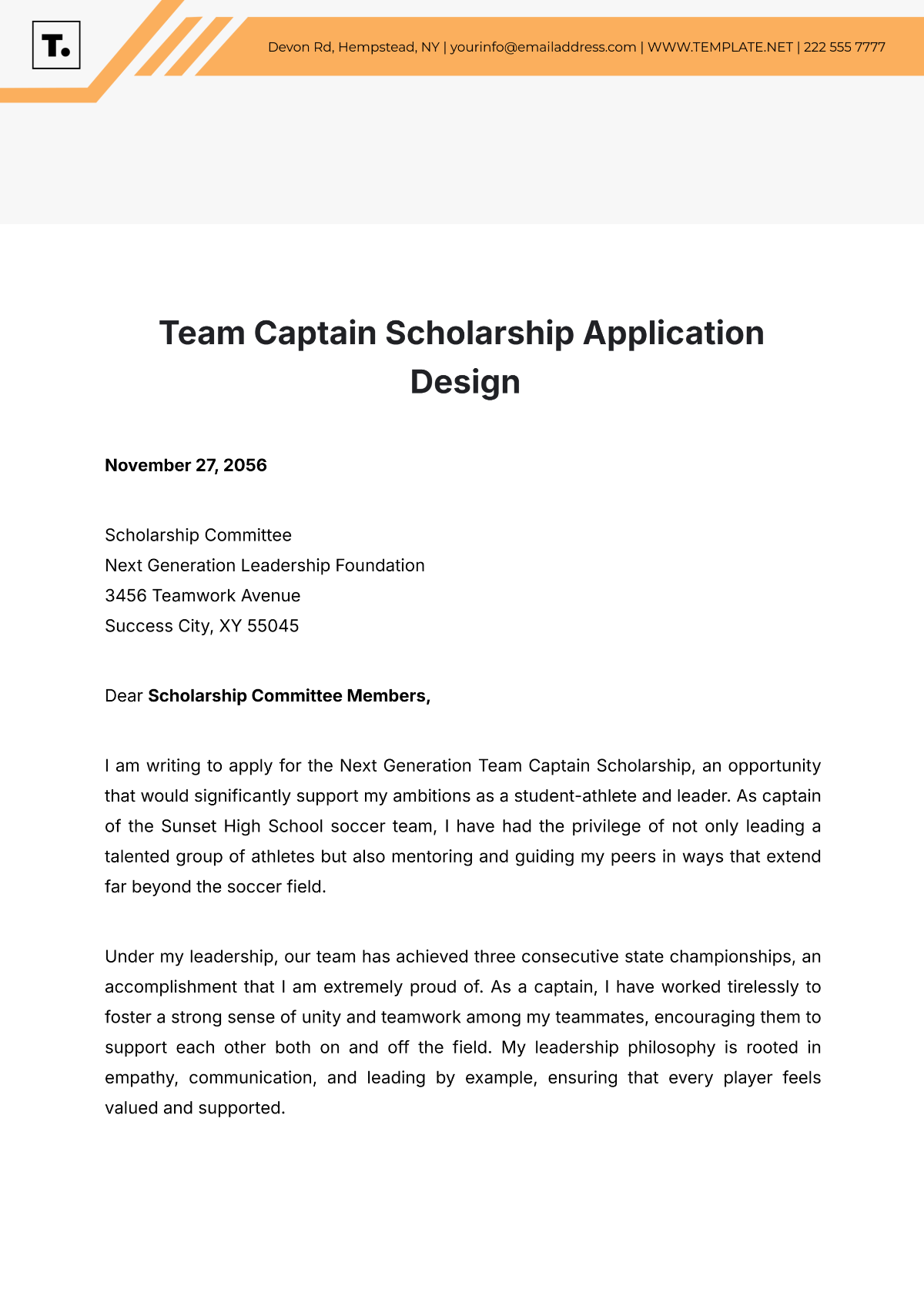 Team Captain Scholarship Application Design Template - Edit Online & Download