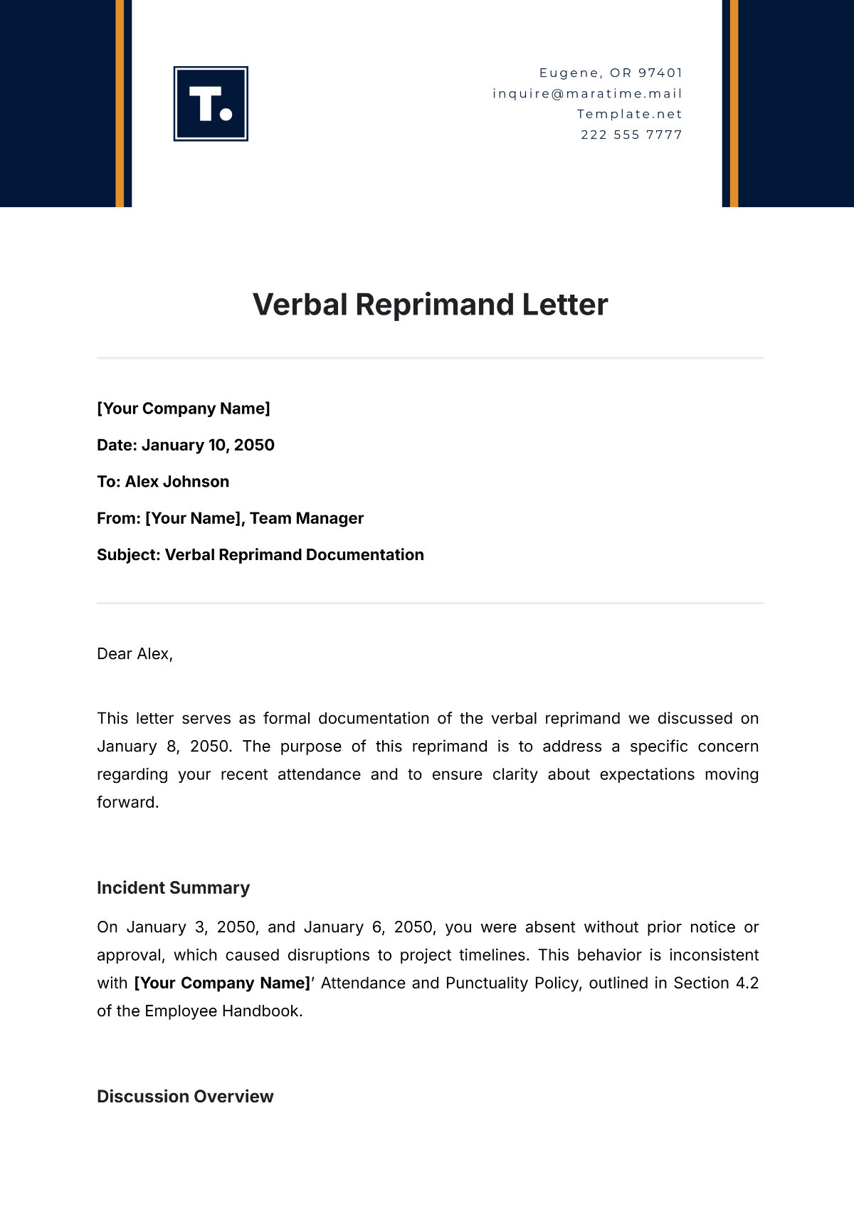 Free Verbal Reprimand Letter Template - Edit Online & Download ...