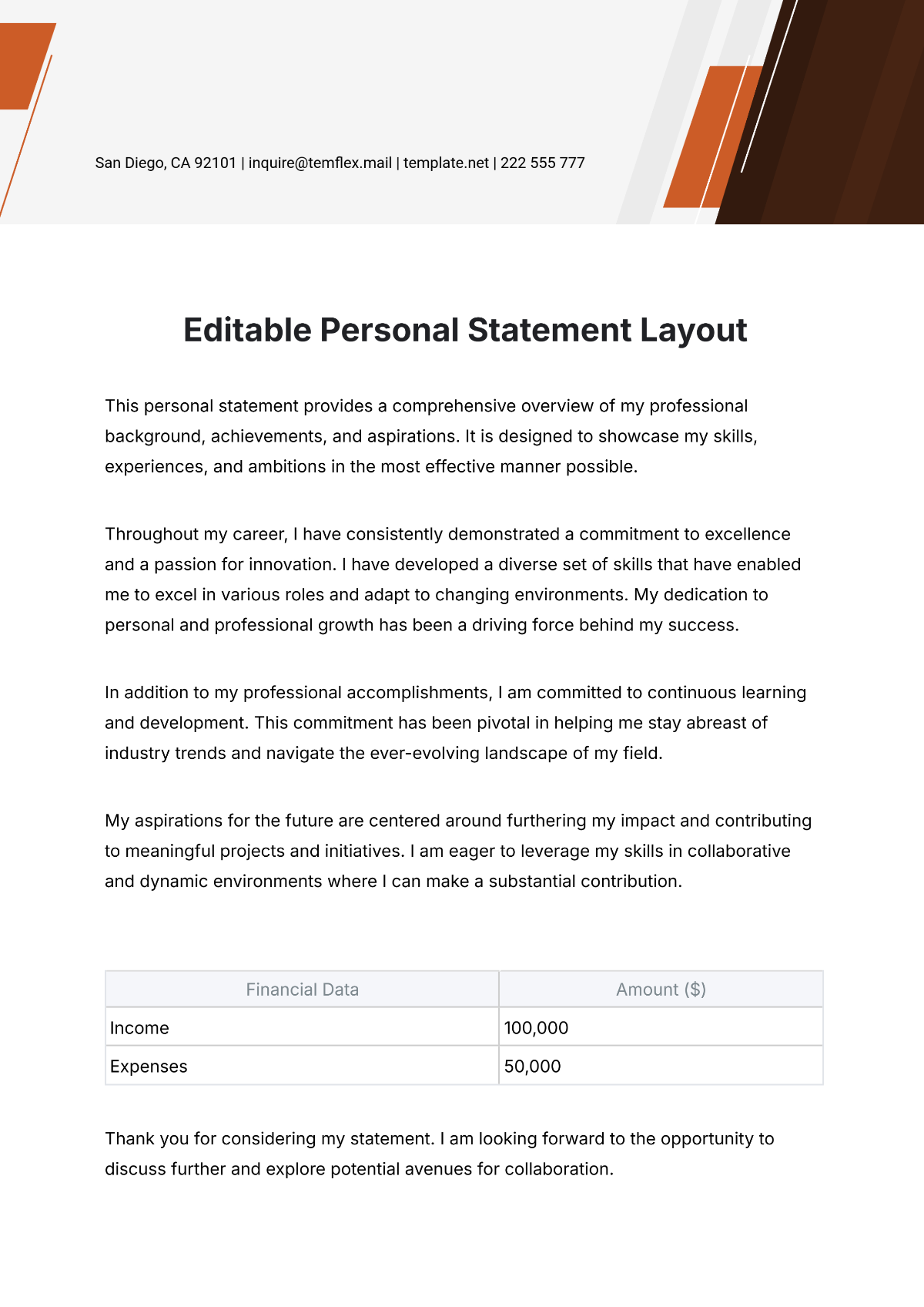 Editable Personal Statement Layout Template - Edit Online & Download