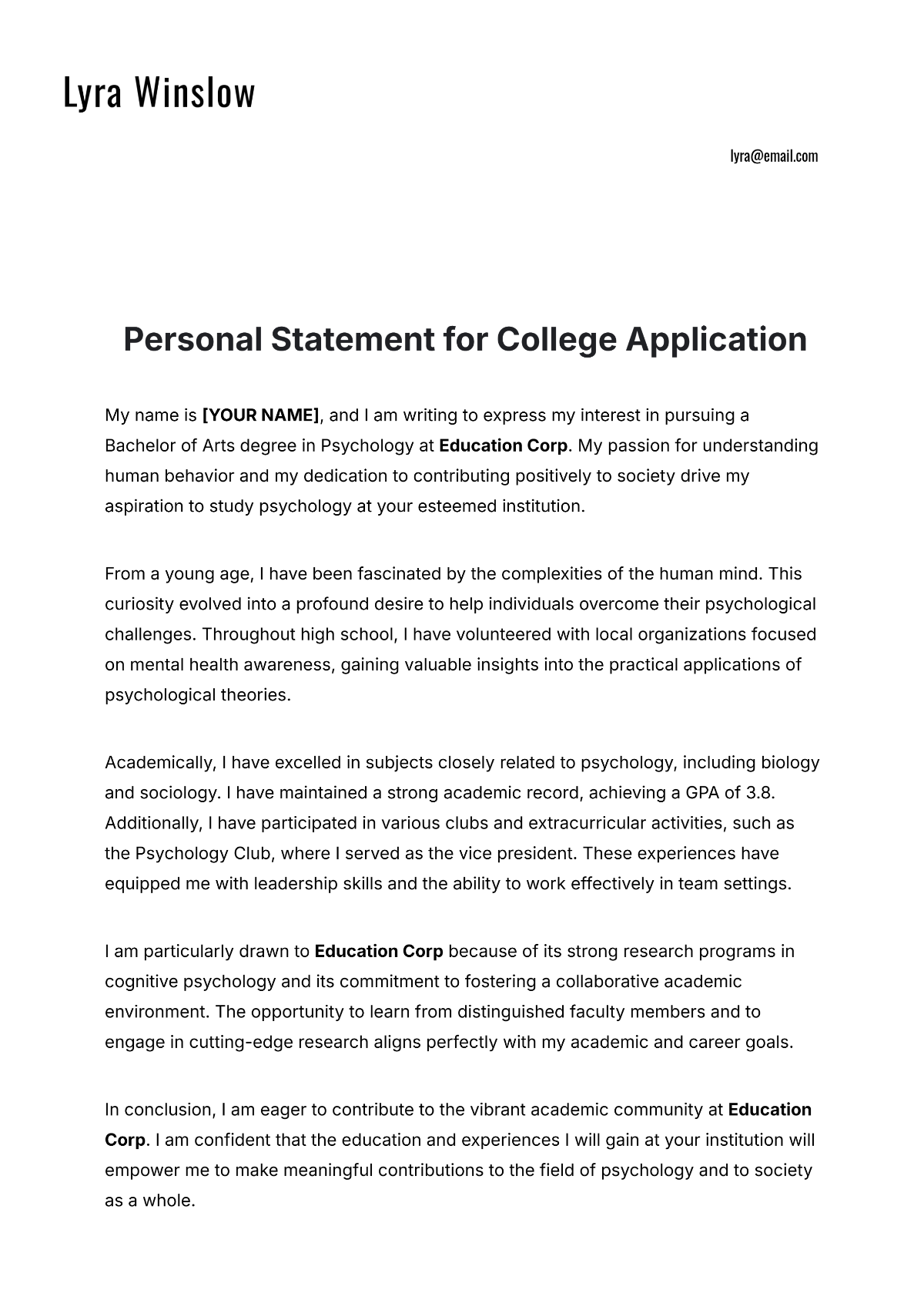 Personal Statement for College Application Template - Edit Online & Download