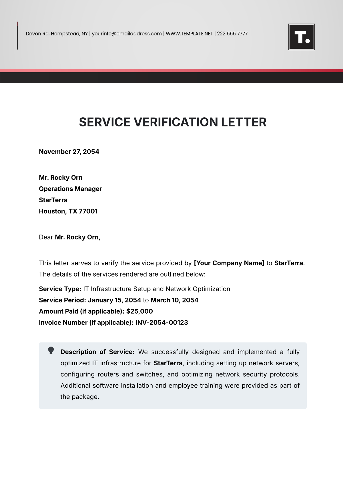 Service Verification Letter Template - Edit Online & Download