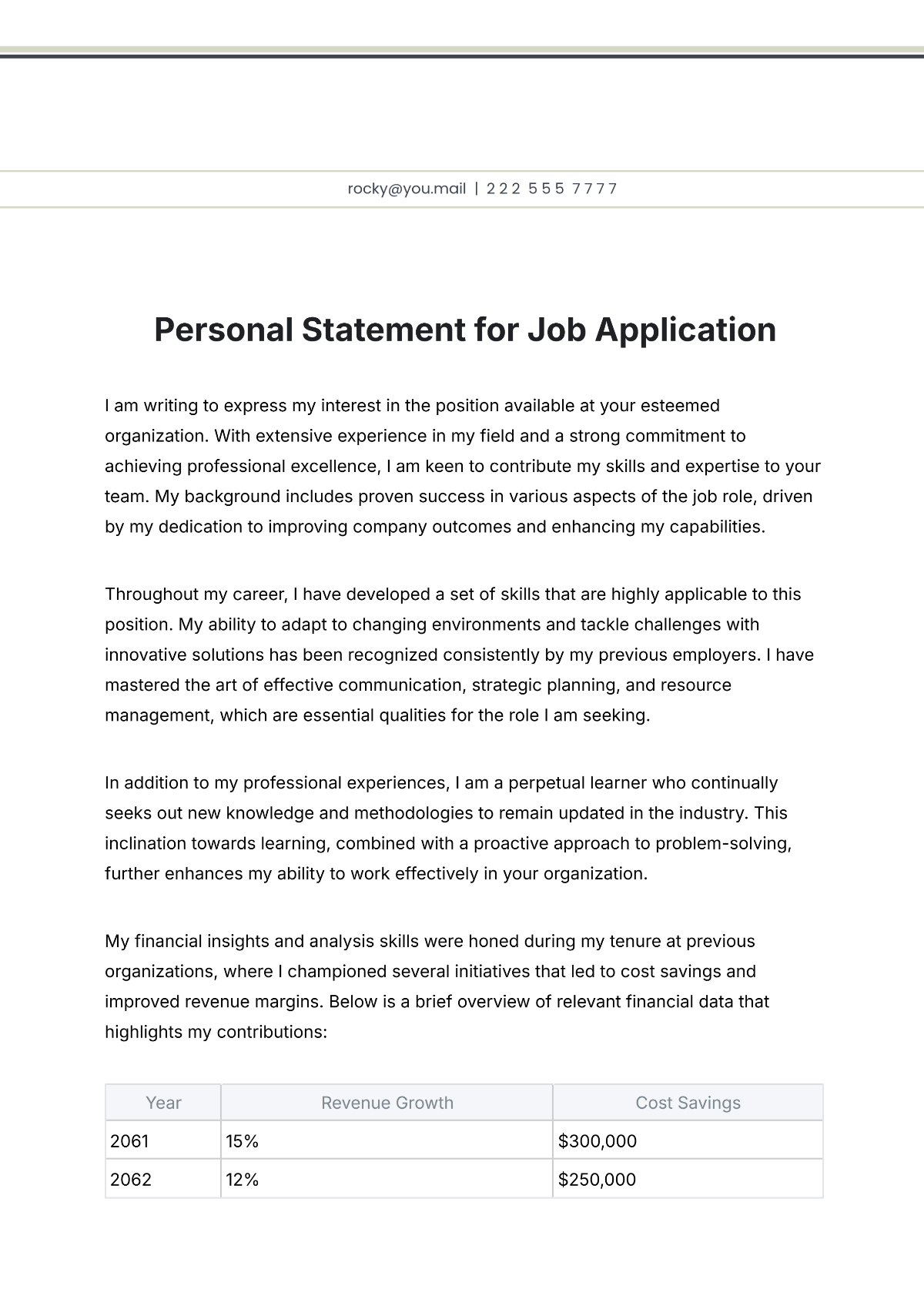 Personal Statement for Job Application Template - Edit Online & Download