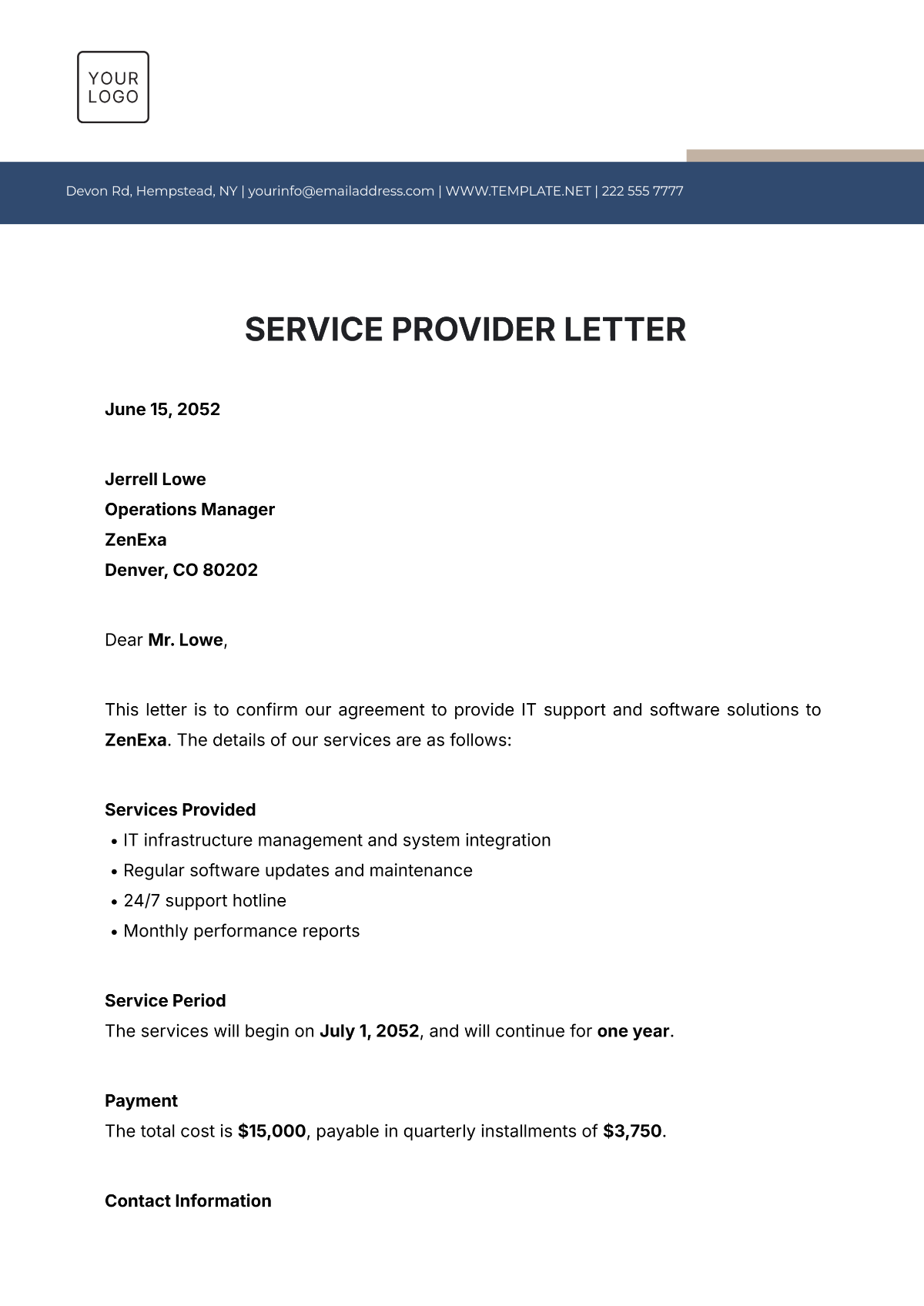 Service Provider Letter Template