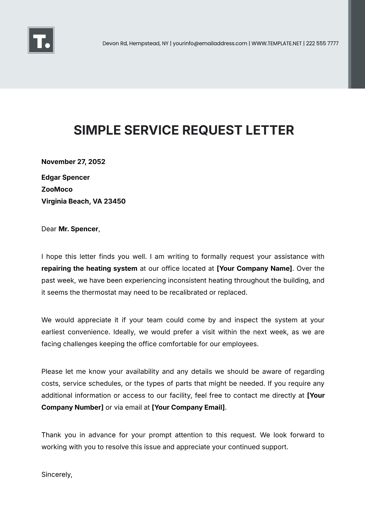 Simple Service Request Letter Template - Edit Online & Download