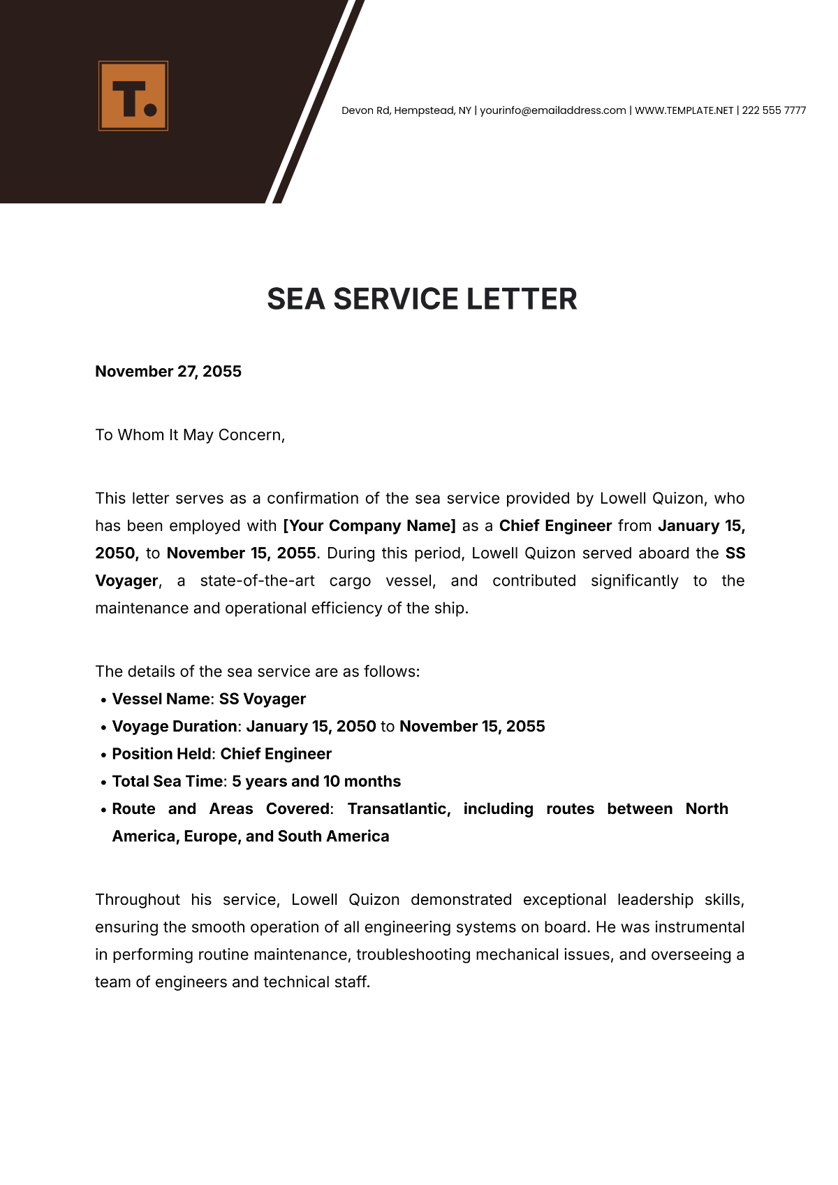 Sea Service Letter Template - Edit Online & Download