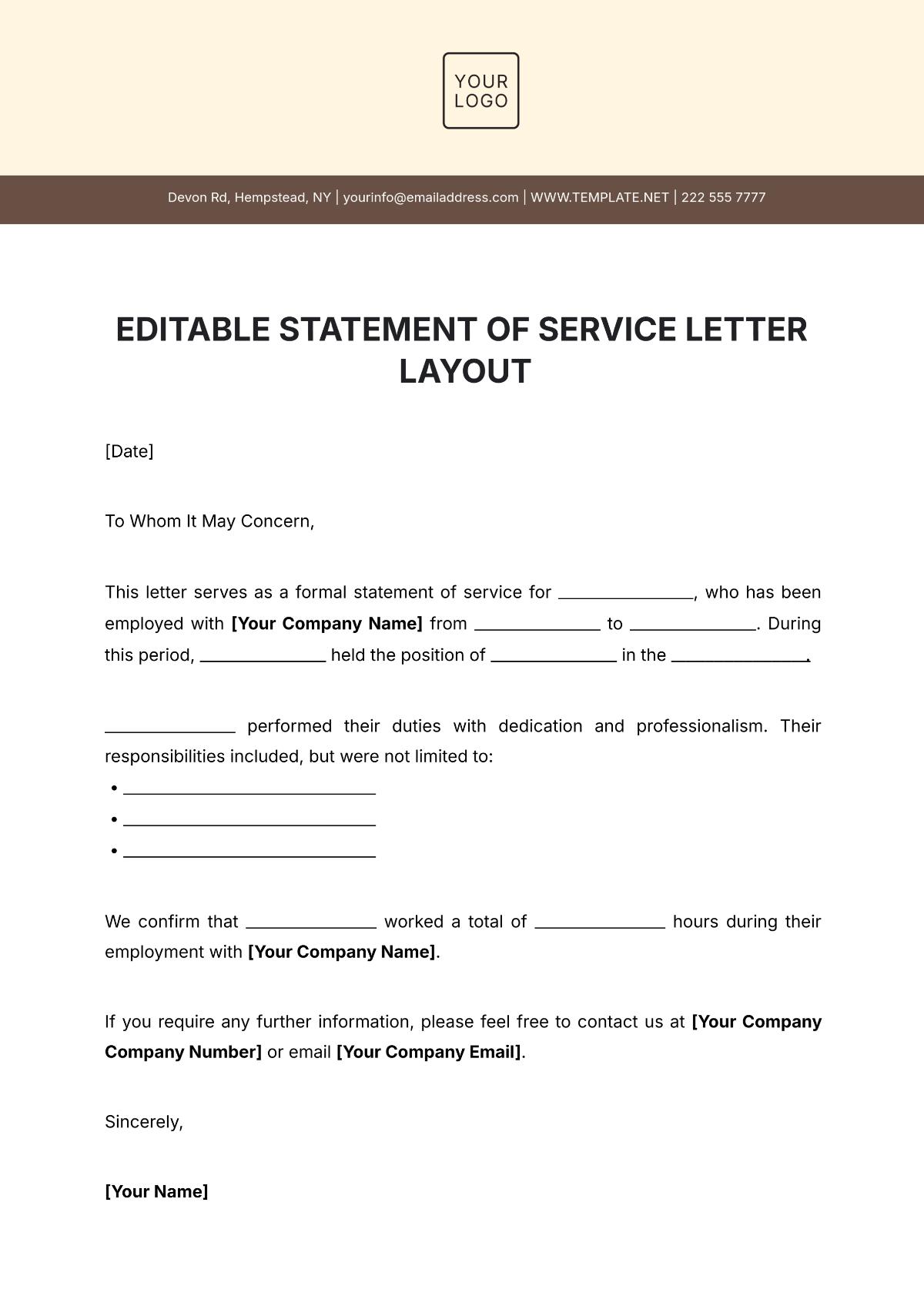 Editable Statement of Service Letter Layout Template - Edit Online & Download