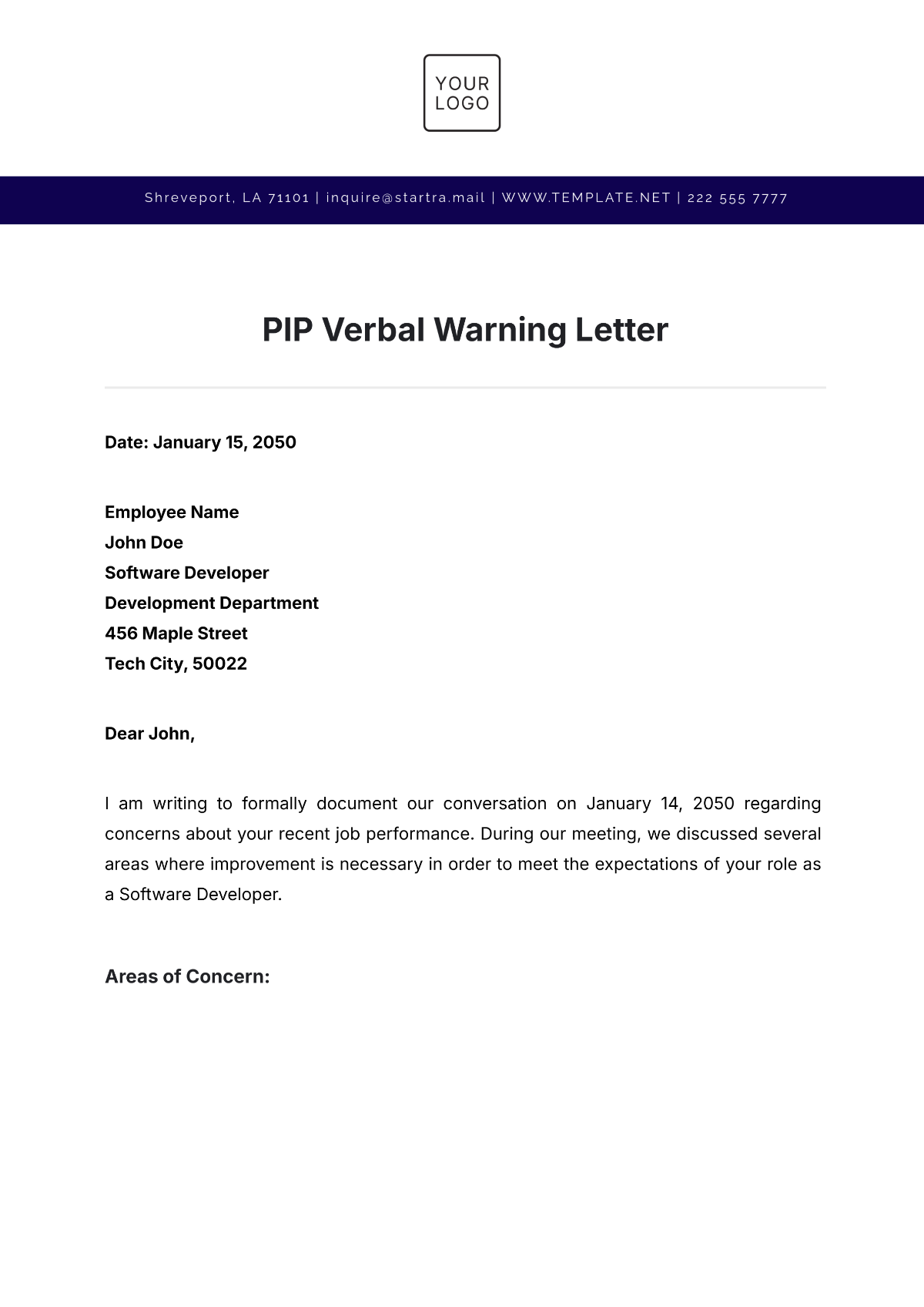 PIP Verbal Warning Letter Template - Edit Online & Download