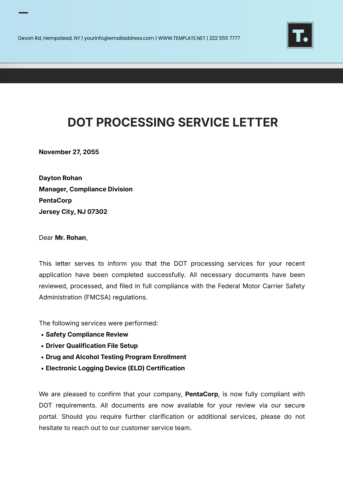 DOT Processing Service Letter Template - Edit Online & Download