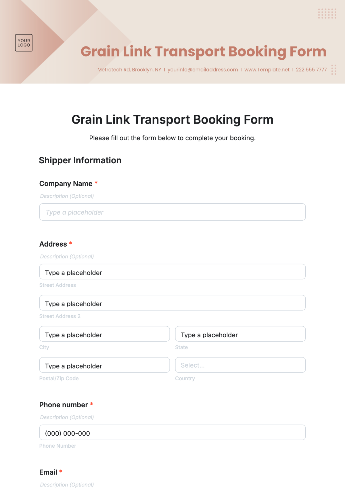 Grain Link Transport Booking Form Template - Edit Online & Download