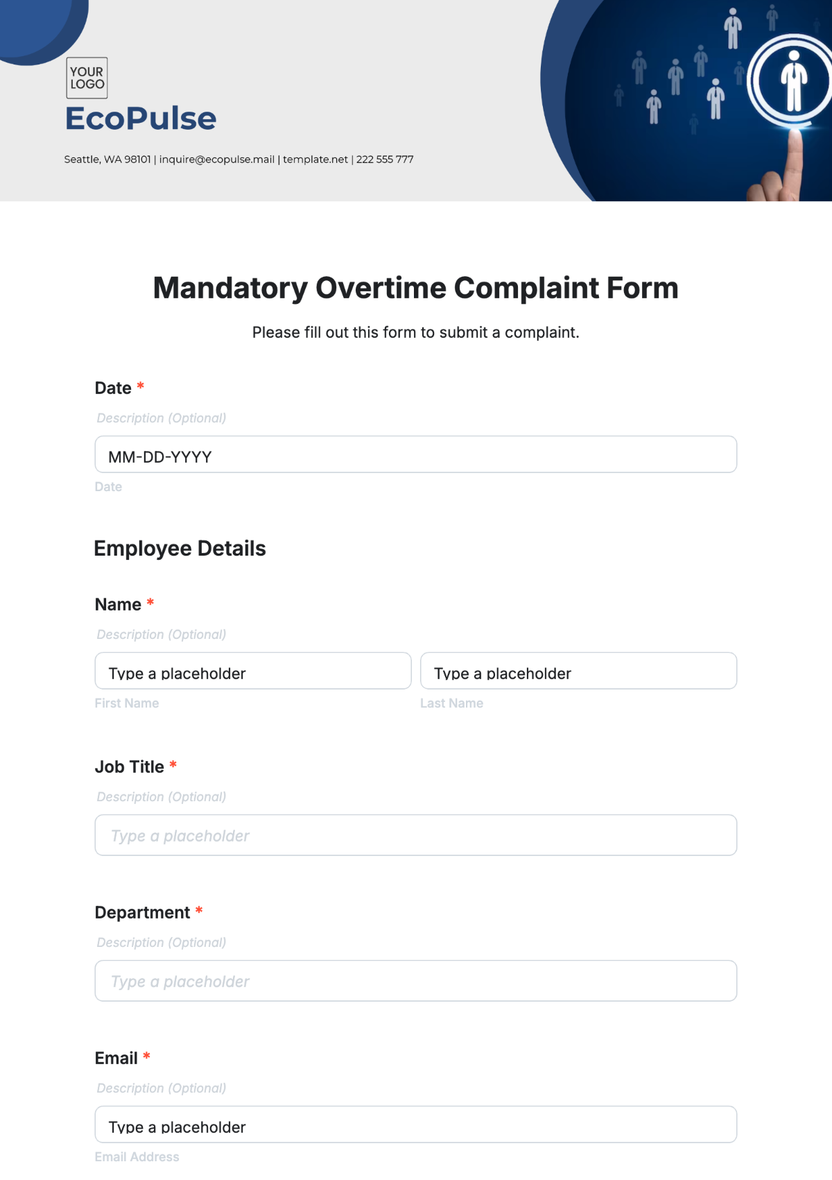 Mandatory Overtime Complaint Form Template - Edit Online & Download