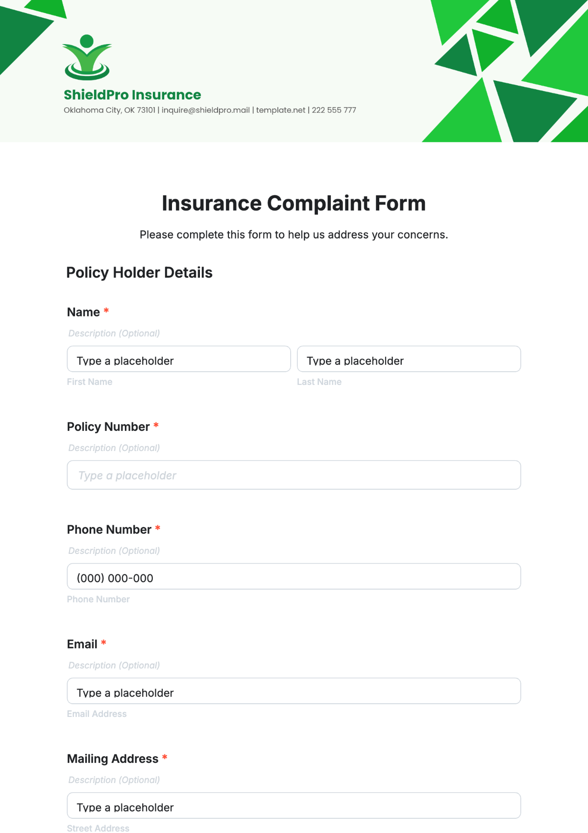 Insurance Complaint Form Template - Edit Online & Download