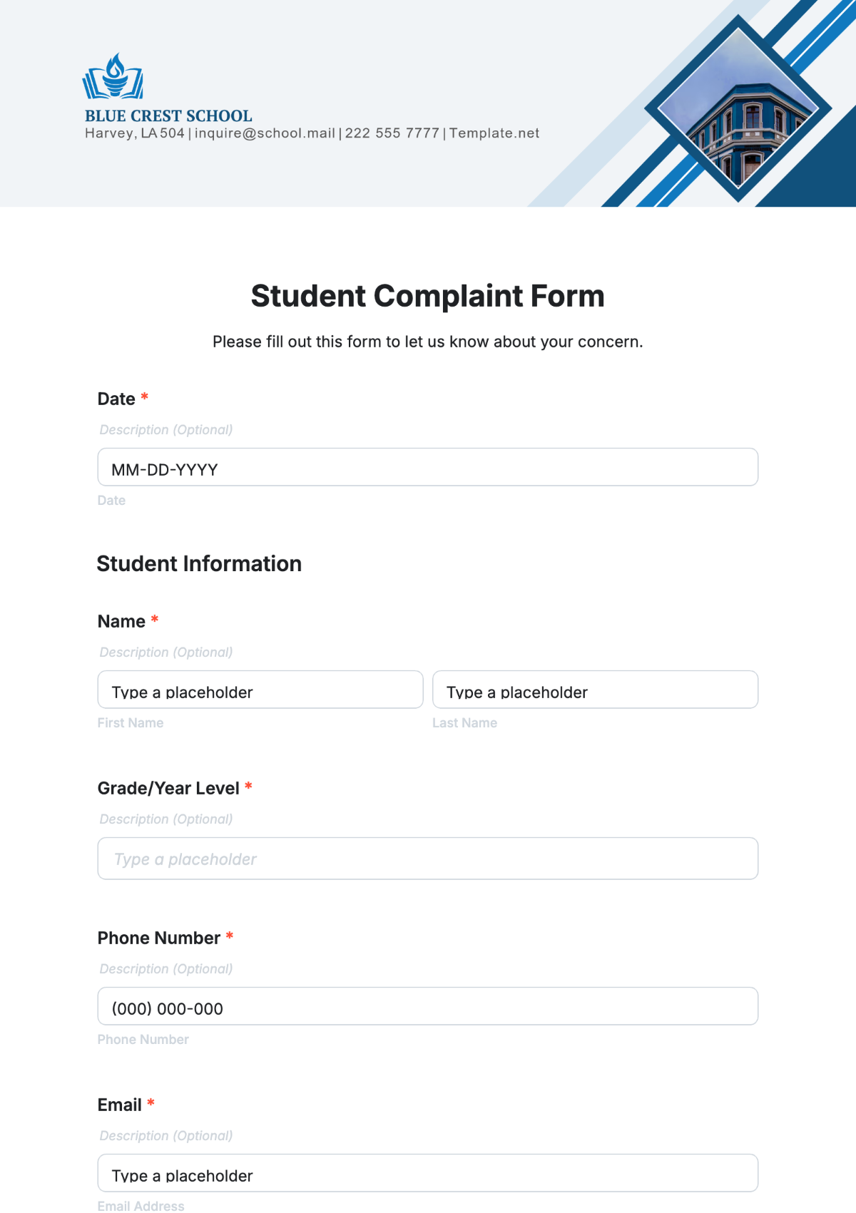 Student Complaint Form Template - Edit Online & Download