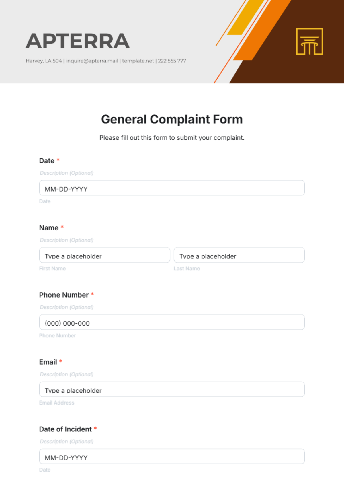 General Complaint Form Template - Edit Online & Download