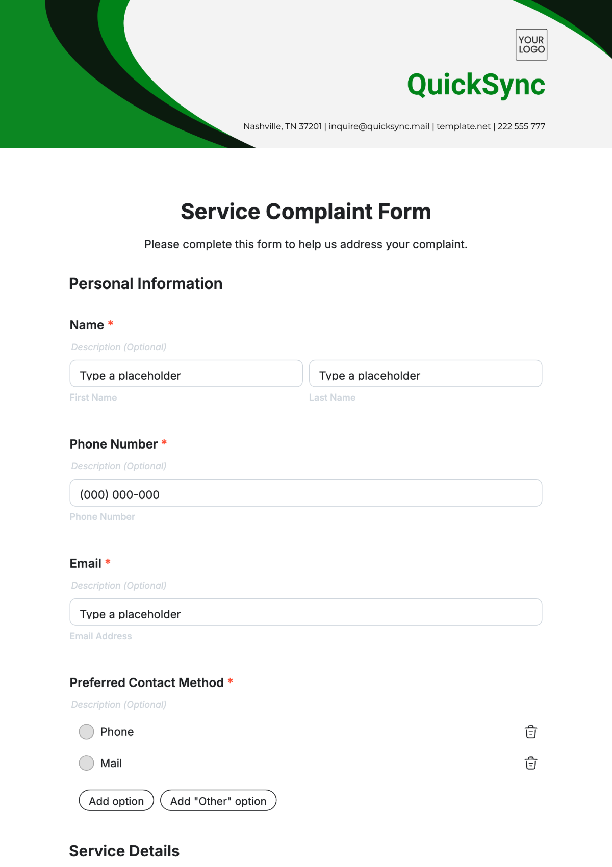 Service Complaint Form Template - Edit Online & Download